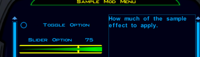 The "Slider Option" control appearing in the menu, with its description to the right